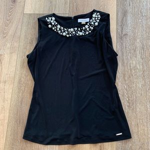 Black tank blouse with pearls. New
